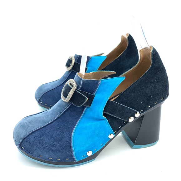 John Fluevog Summer Of Love Amor Blue Suede Shoes Clogs - Picture 2 of 12